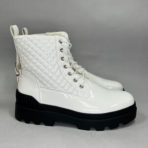 Tinstree Women's Checkered Platform Chunky Heeled Booties Lug Sole Combat Boots